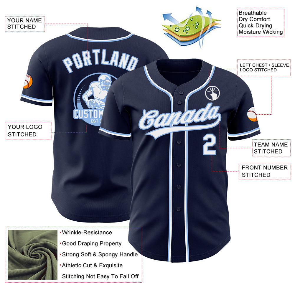 Custom Navy White-Light Blue Authentic Baseball Jersey view 3