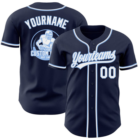 Custom Navy White-Light Blue Authentic Baseball Jersey - Main View