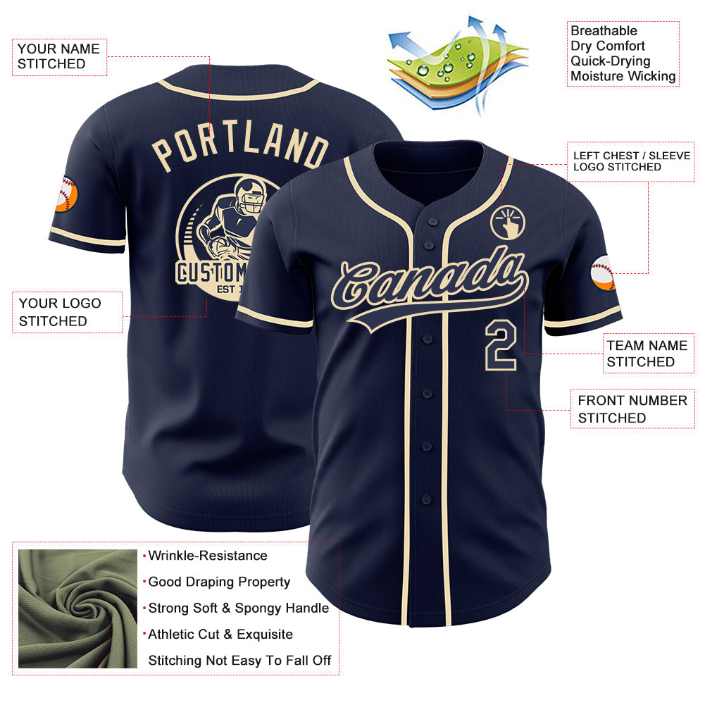 Custom Navy-Cream Authentic Baseball Jersey view 3