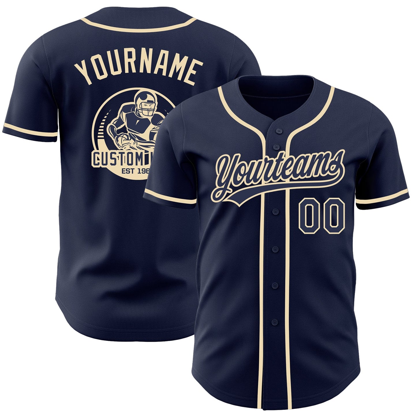 Custom Navy-Cream Authentic Baseball Jersey - Main View