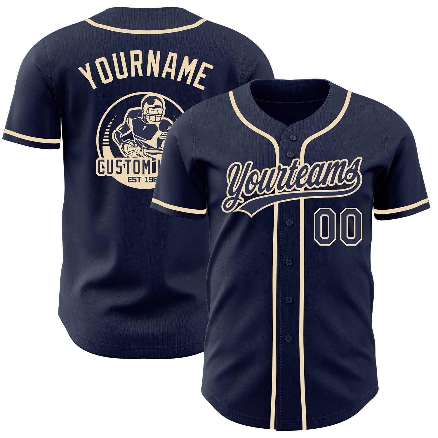 Custom Navy-Cream Authentic Baseball Jersey - Main View