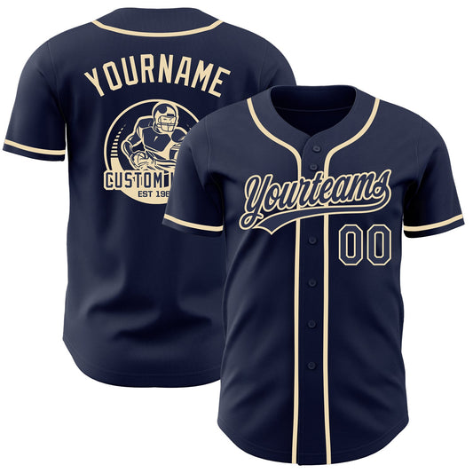 Custom Navy-Cream Authentic Baseball Jersey - Main View
