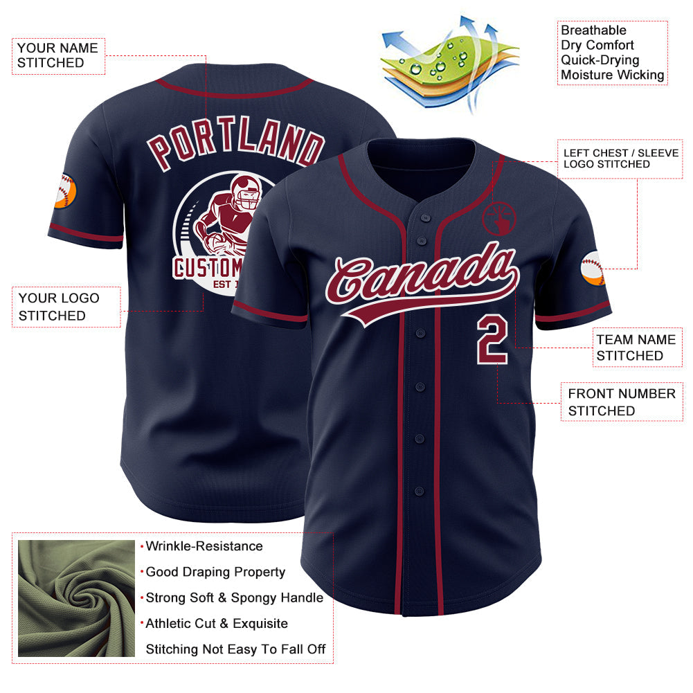 Custom Navy Crimson-White Authentic Baseball Jersey view 3