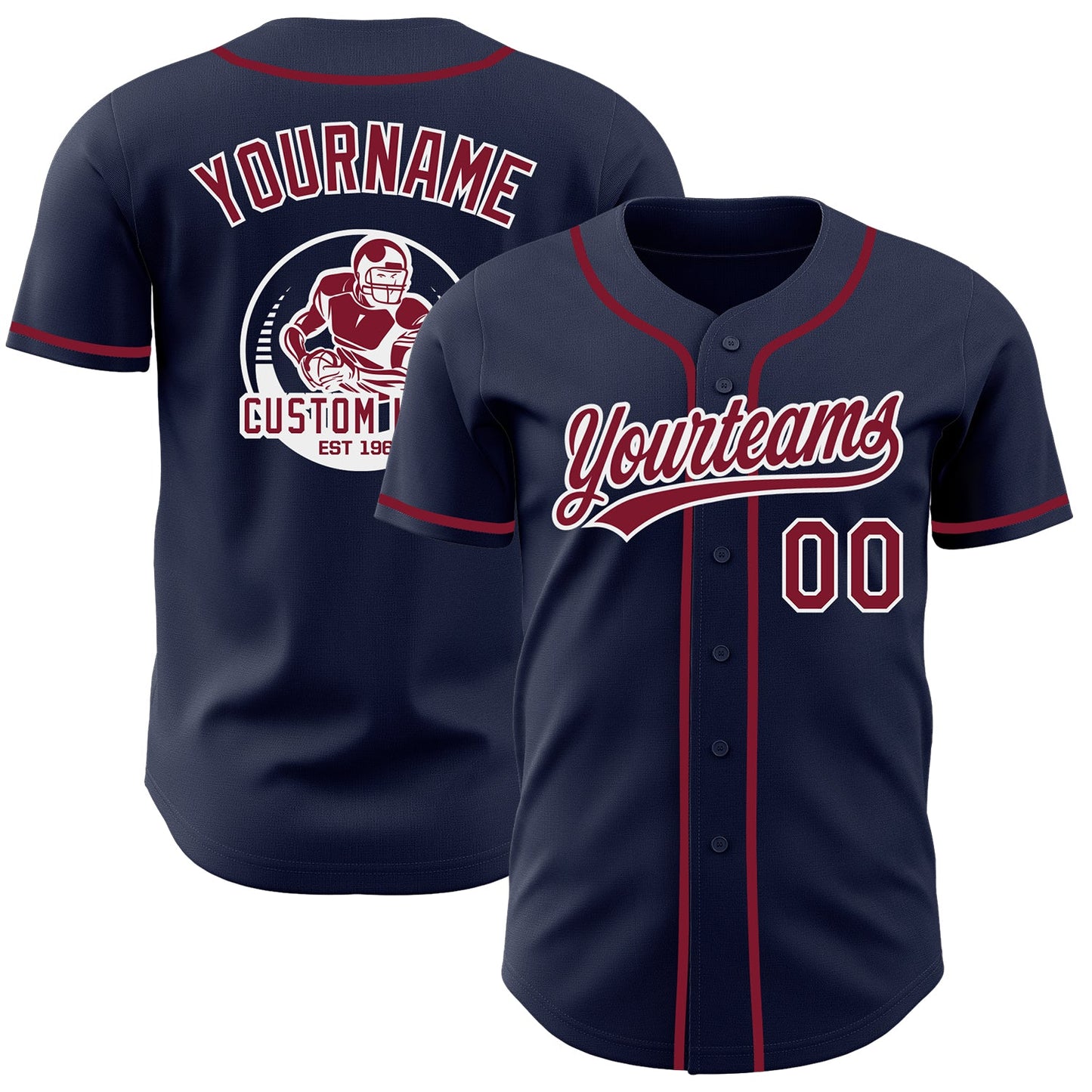 Custom Navy Crimson-White Authentic Baseball Jersey - Main View