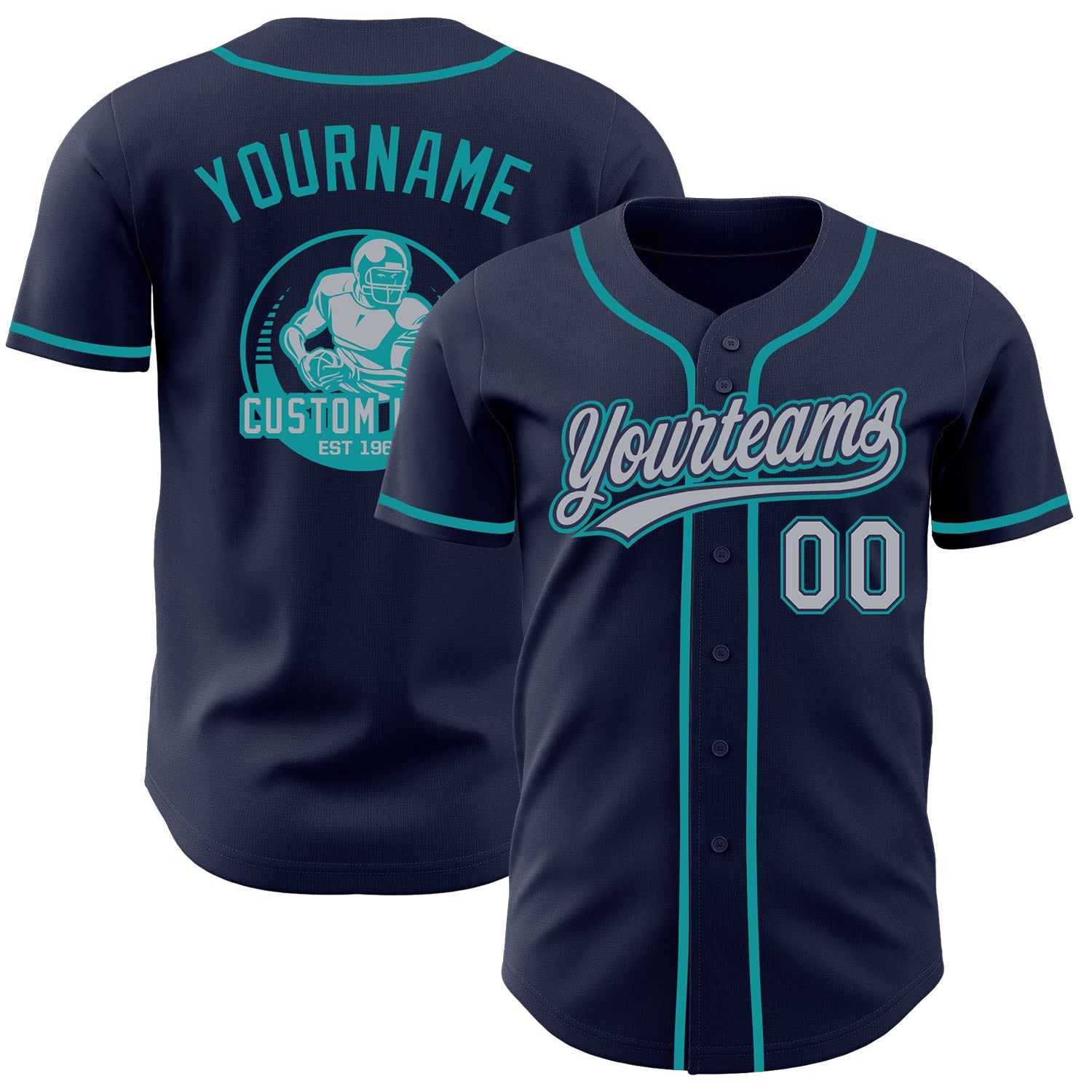 Custom Navy Gray-Teal Authentic Baseball Jersey - Main View