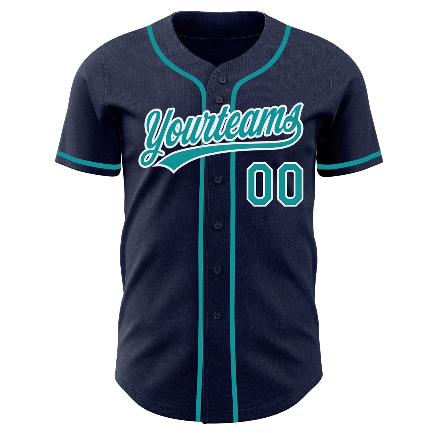 Custom Navy Teal-White Authentic Baseball Jersey view 2