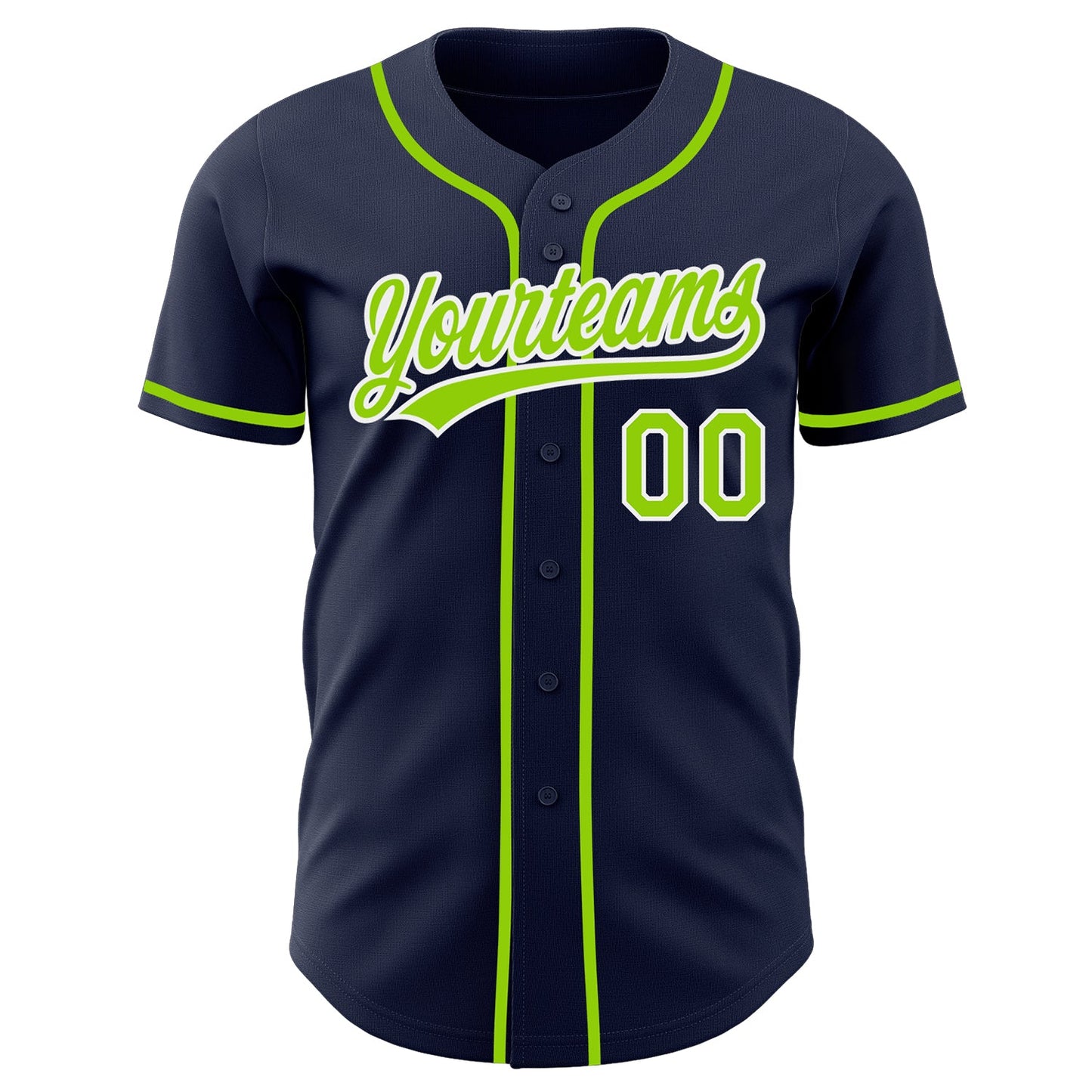 Custom Navy Neon Green-White Authentic Baseball Jersey view 2