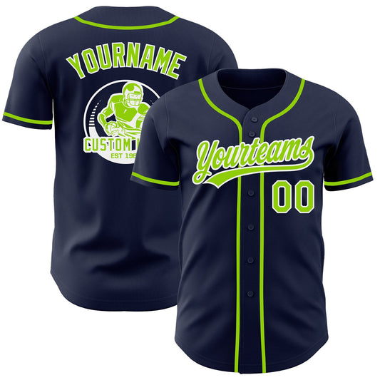 Custom Navy Neon Green-White Authentic Baseball Jersey - Main View