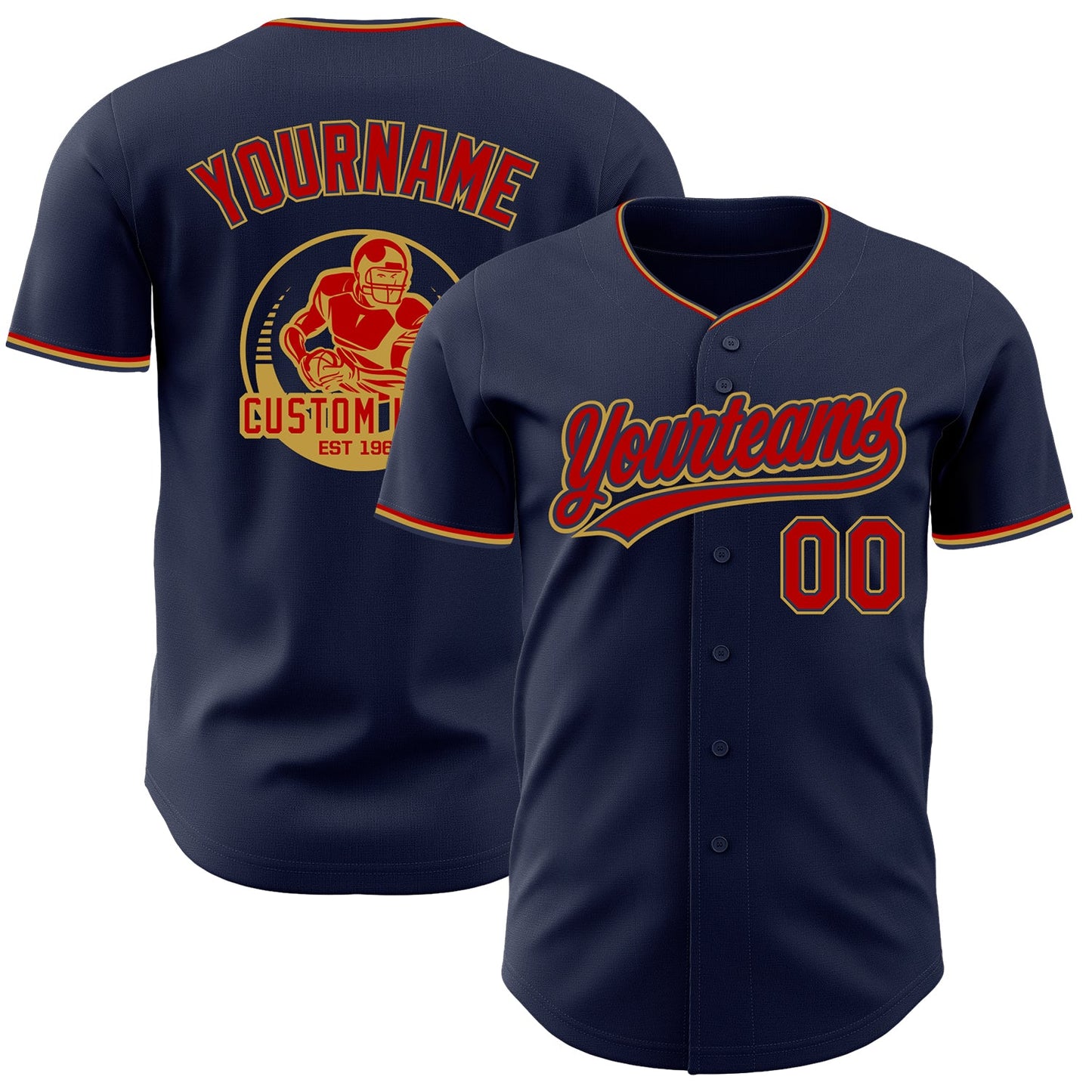 Custom Navy Red-Old Gold Authentic Baseball Jersey - Main View