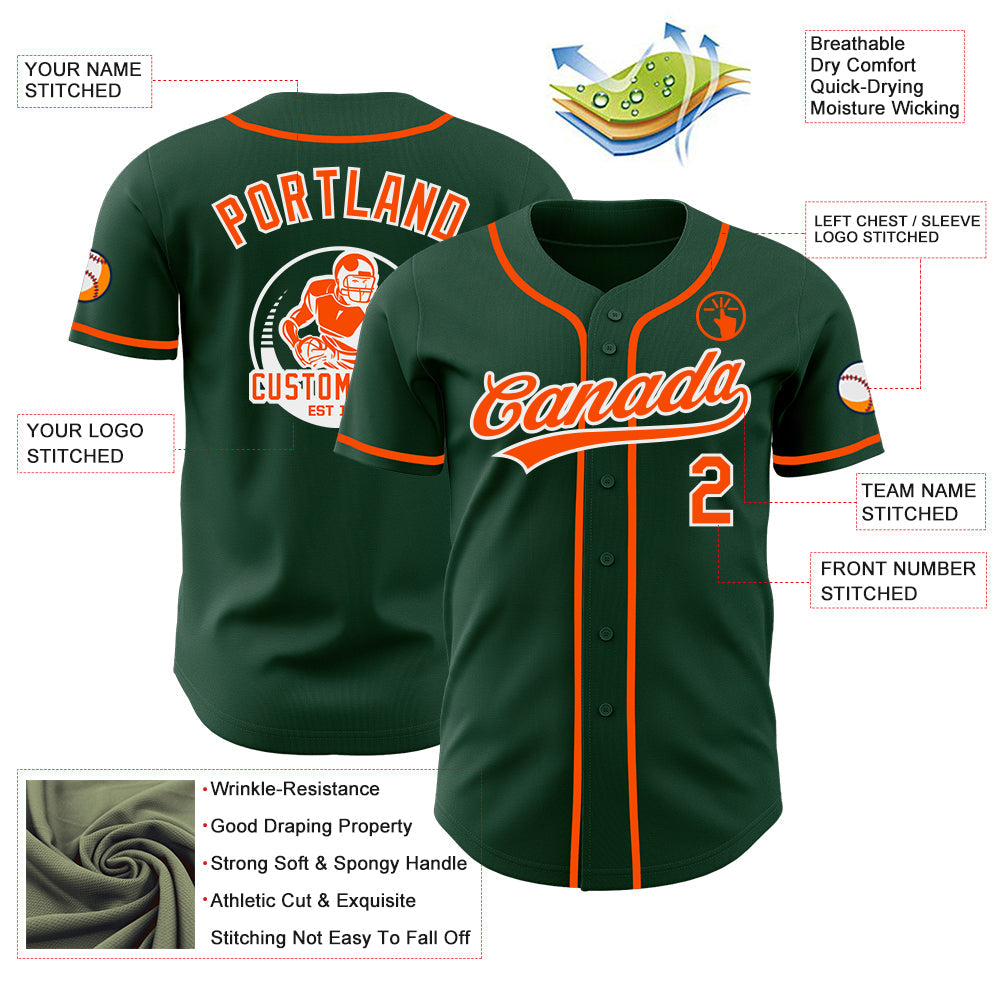Custom Green Orange-White Authentic Baseball Jersey view 3