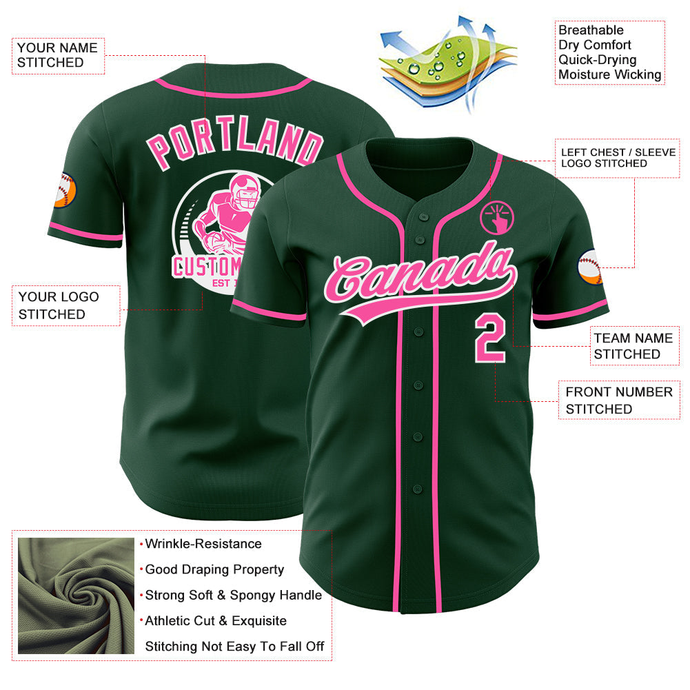 Custom Green Pink-White Authentic Baseball Jersey view 3