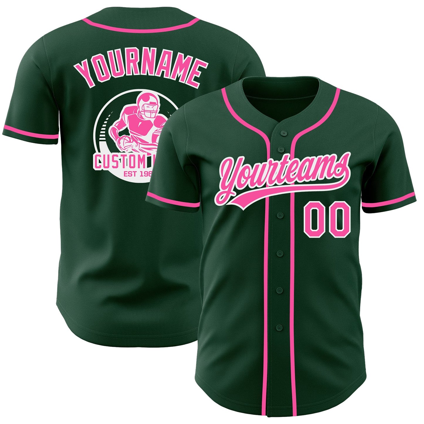 Custom Green Pink-White Authentic Baseball Jersey - Main View
