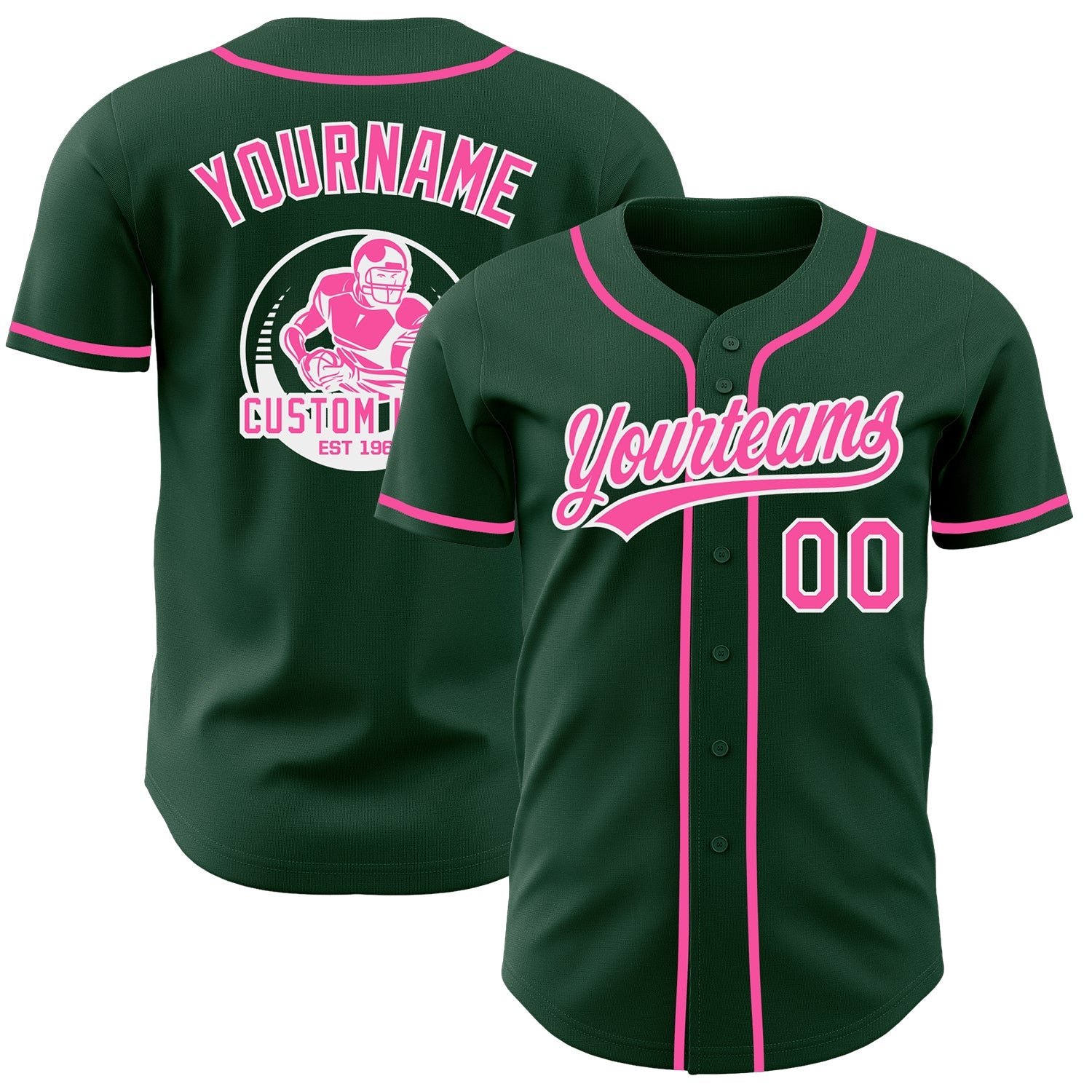 Custom Green Pink-White Authentic Baseball Jersey - Main View