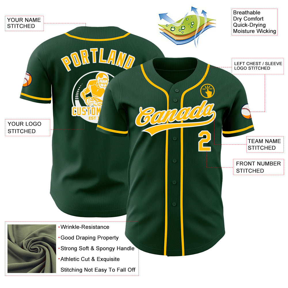 Custom Green Gold-White Authentic Baseball Jersey view 3