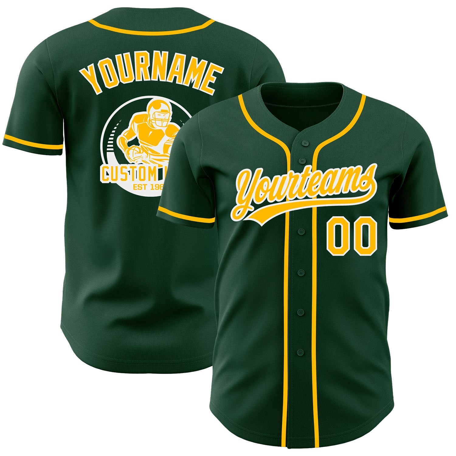 Custom Green Gold-White Authentic Baseball Jersey - Main View