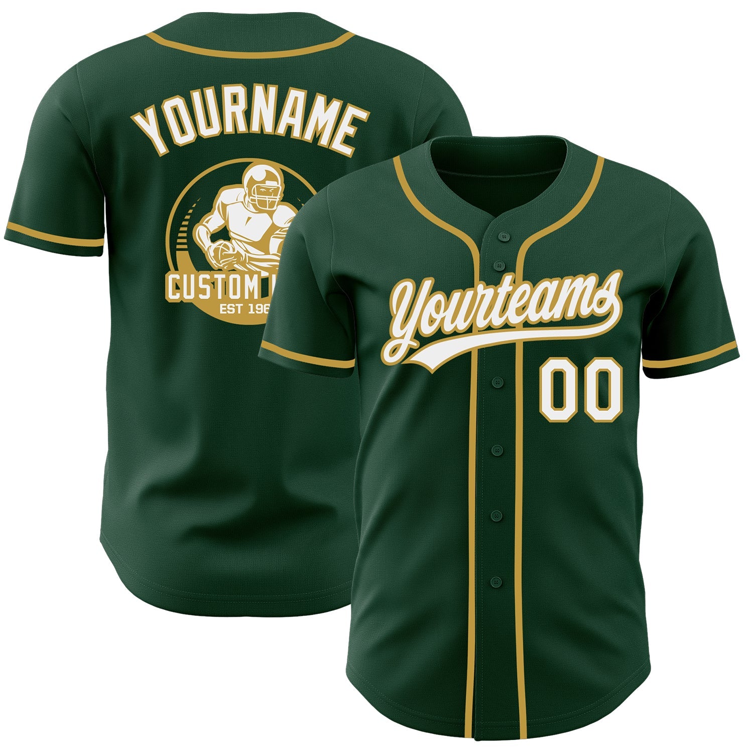 Custom Green White-Old Gold Authentic Baseball Jersey - Main View