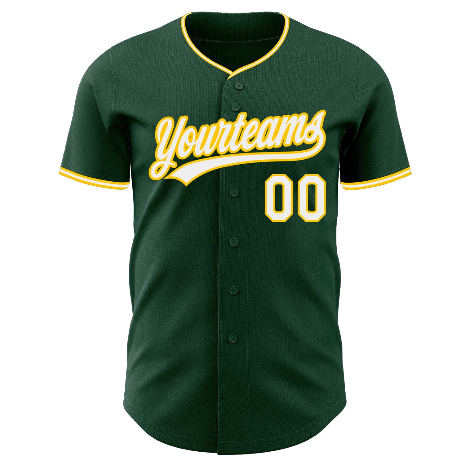Custom Green White-Yellow Authentic Baseball Jersey view 2