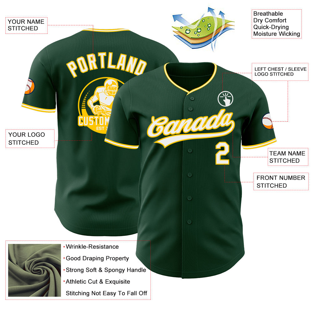 Custom Green White-Yellow Authentic Baseball Jersey view 3