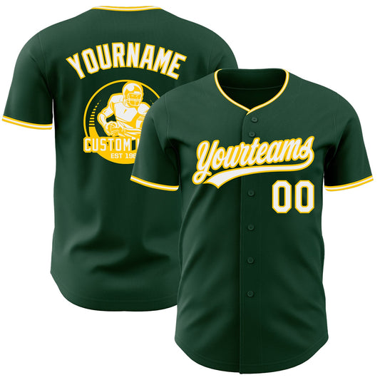 Custom Green White-Yellow Authentic Baseball Jersey - Main View