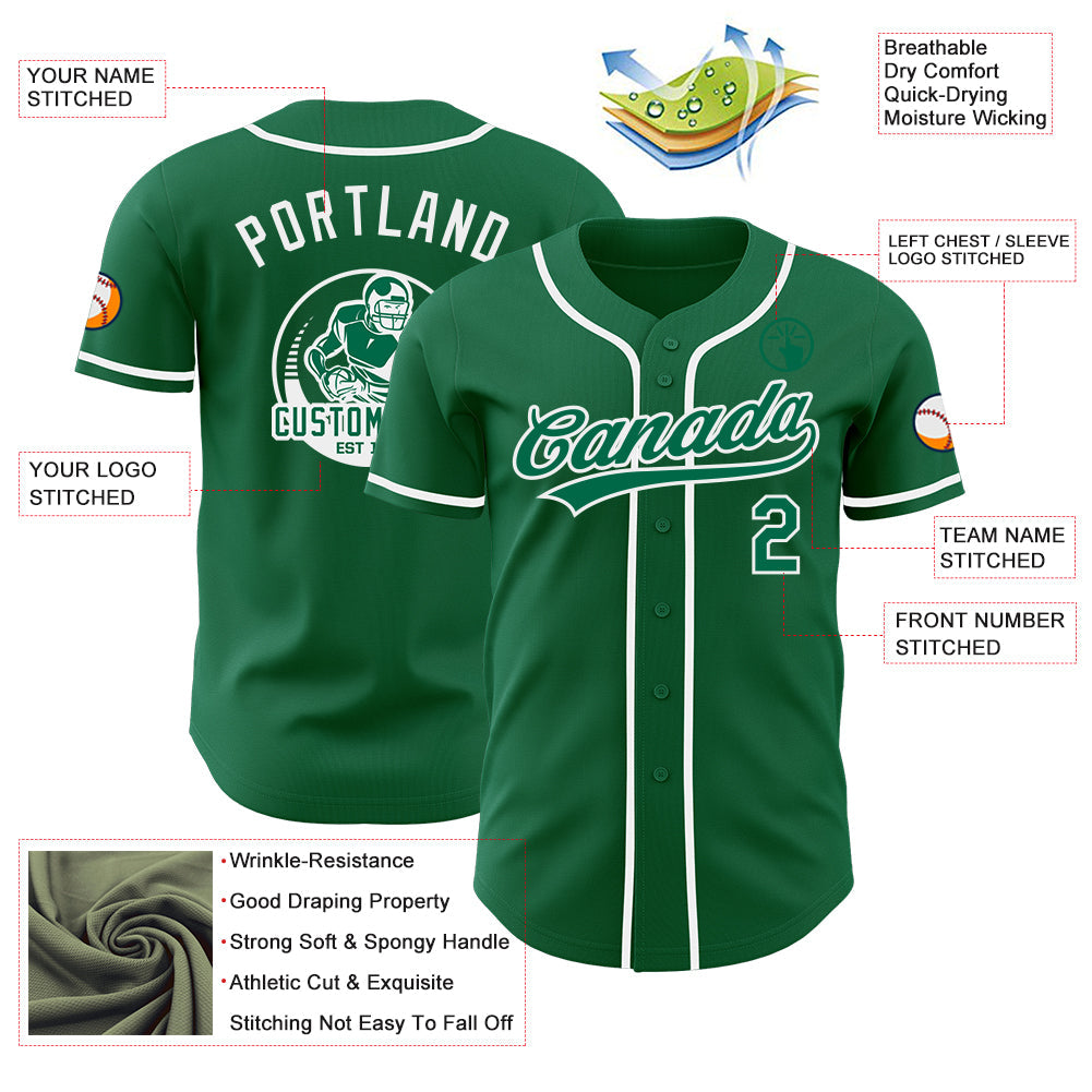 Custom Kelly Green-White Authentic Baseball Jersey view 3