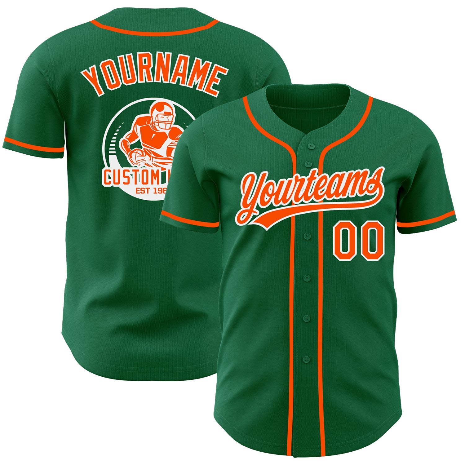 Custom Kelly Green Orange-White Authentic Baseball Jersey - Main View