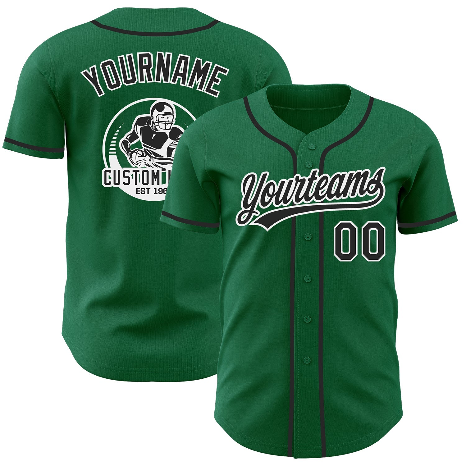 Custom Kelly Green Black-White Authentic Baseball Jersey - Main View