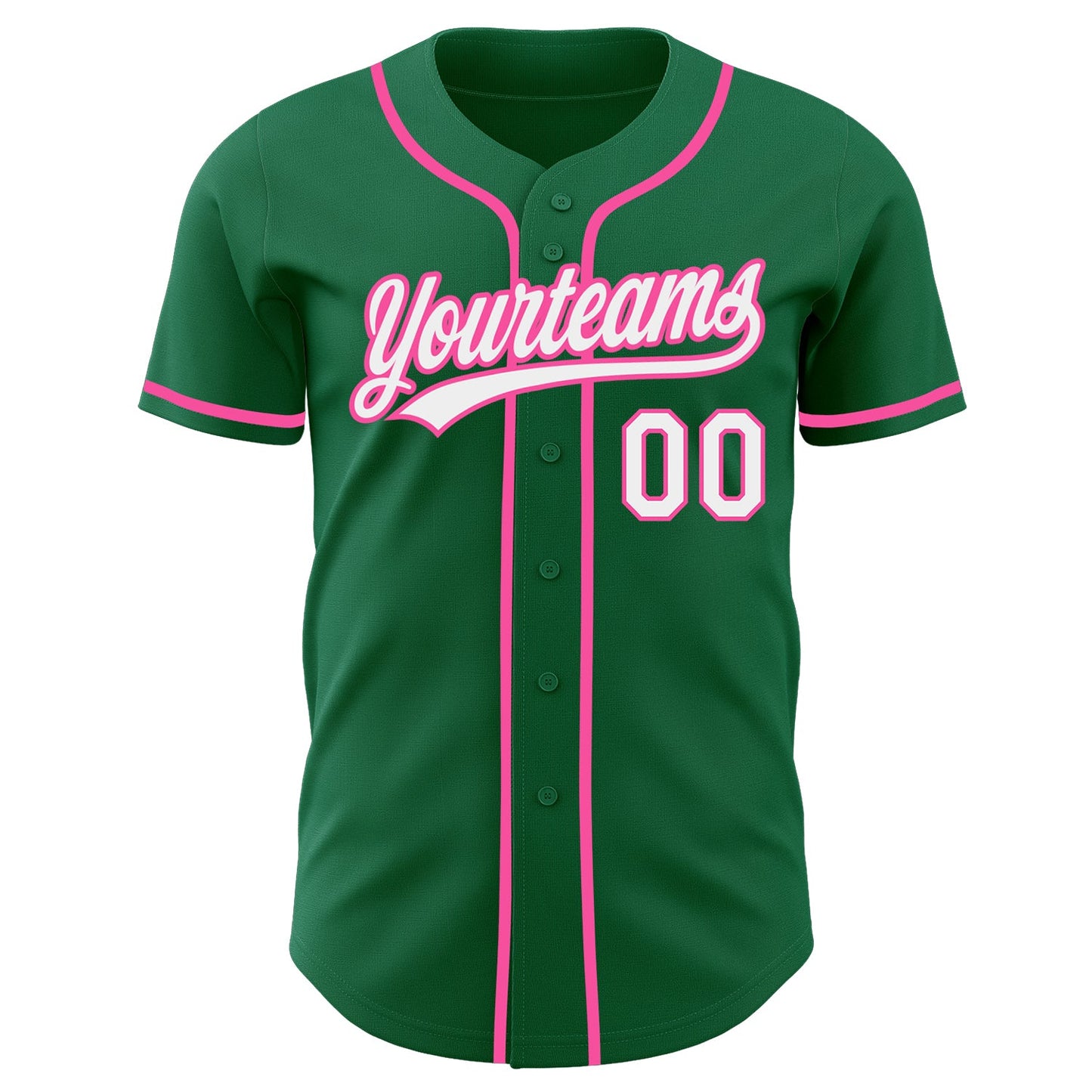 Custom Kelly Green White-Pink Authentic Baseball Jersey view 2