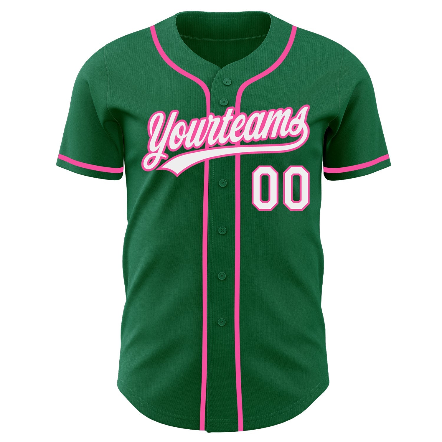 Custom Kelly Green White-Pink Authentic Baseball Jersey view 2