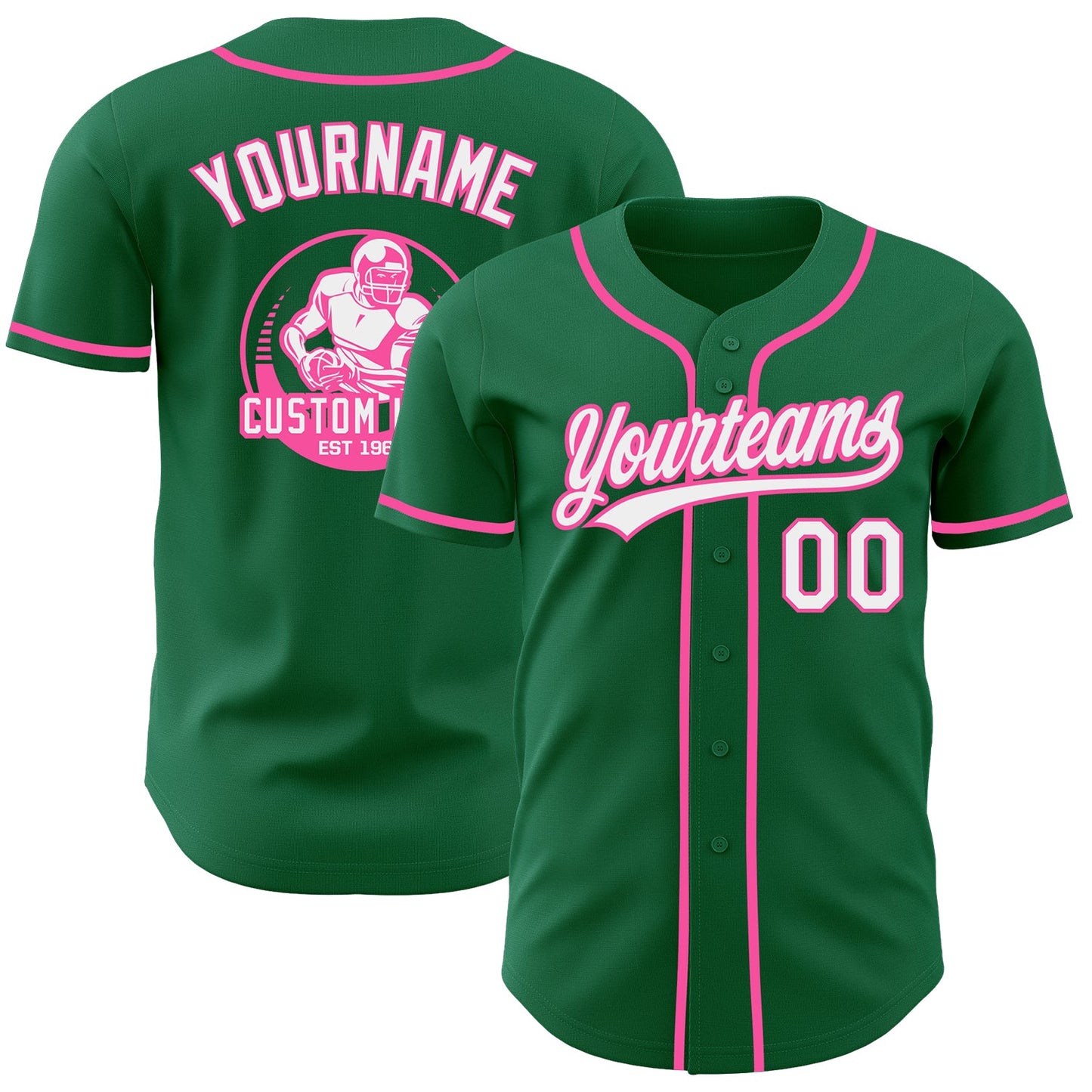 Custom Kelly Green White-Pink Authentic Baseball Jersey - Main View