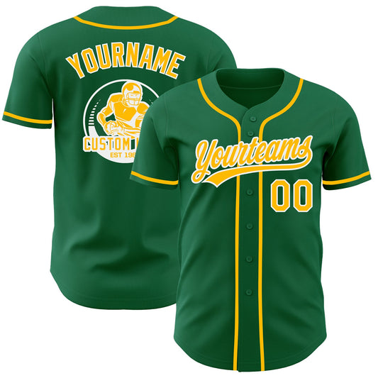 Custom Kelly Green Gold-White Authentic Baseball Jersey - Main View