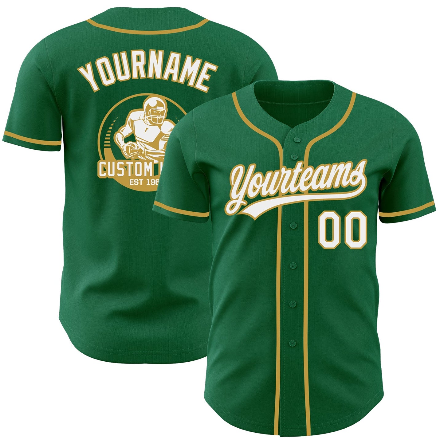 Custom Kelly Green White-Old Gold Authentic Baseball Jersey - Main View