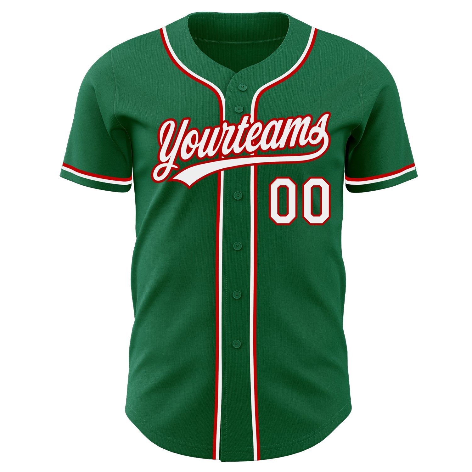 Custom Kelly Green White-Red Authentic Baseball Jersey view 2