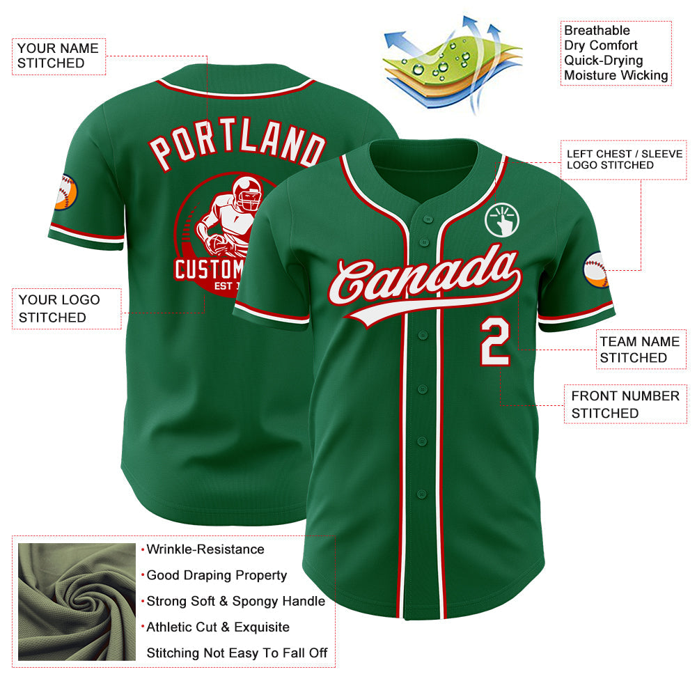 Custom Kelly Green White-Red Authentic Baseball Jersey view 3