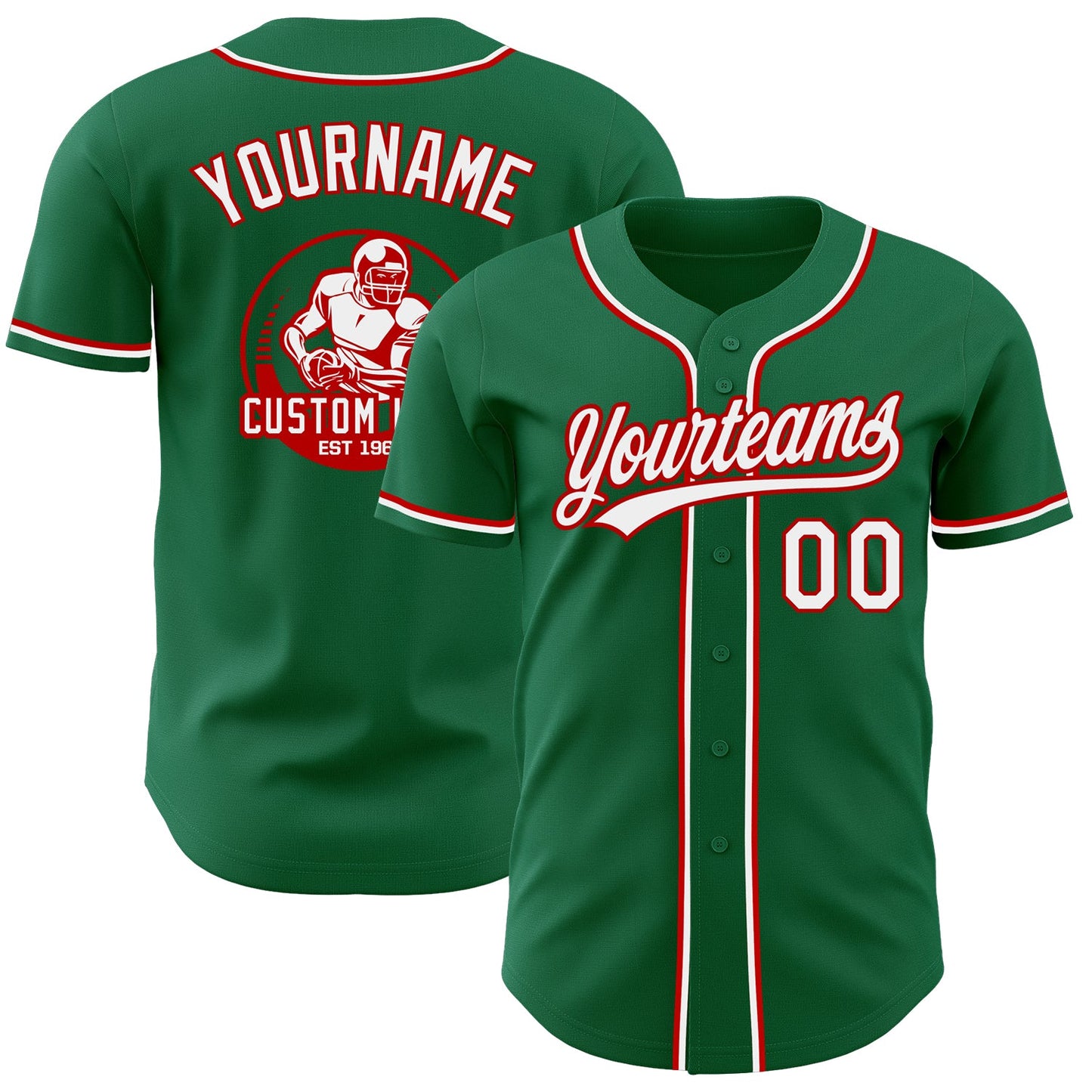 Custom Kelly Green White-Red Authentic Baseball Jersey - Main View