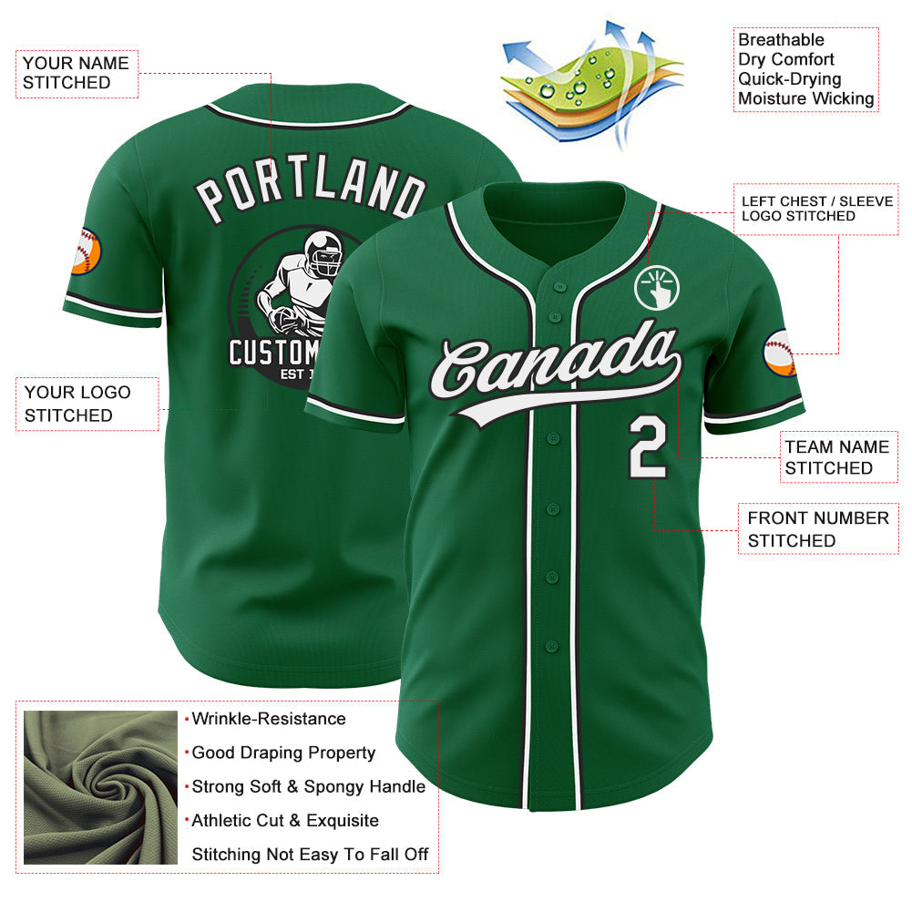 Custom Kelly Green White-Black Authentic Baseball Jersey view 3