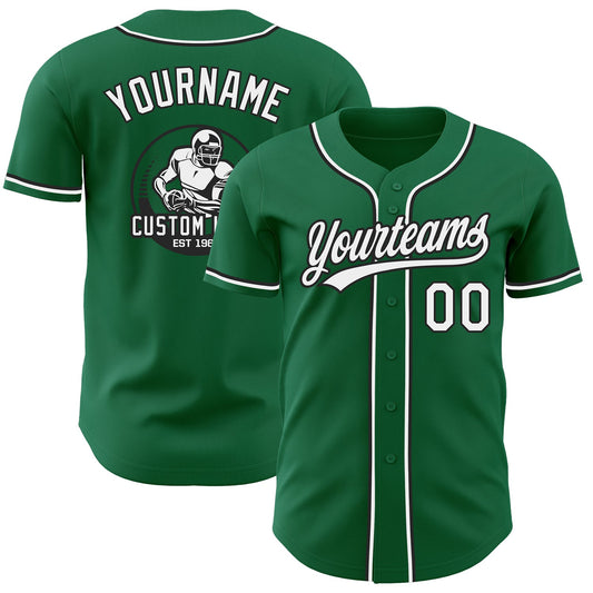 Custom Kelly Green White-Black Authentic Baseball Jersey - Main View