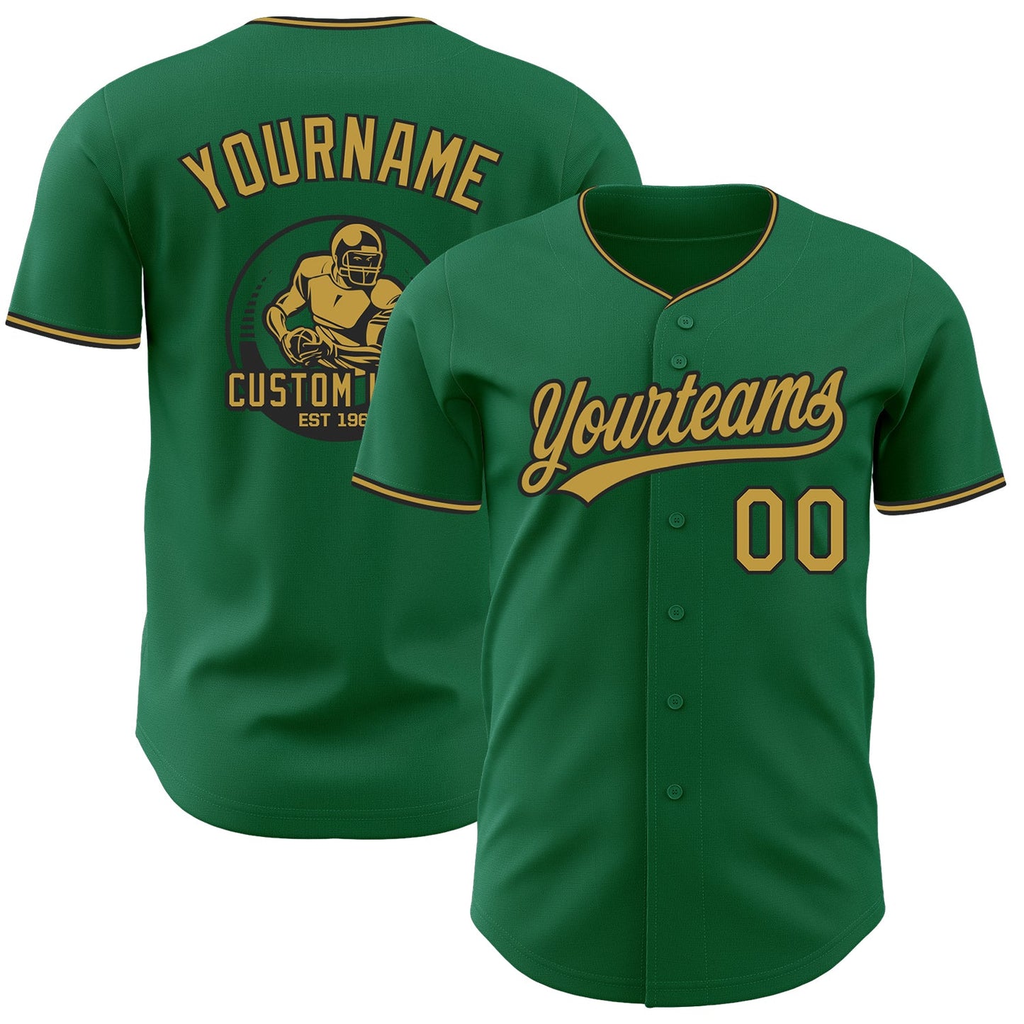 Custom Kelly Green Old Gold-Black Authentic Baseball Jersey - Main View