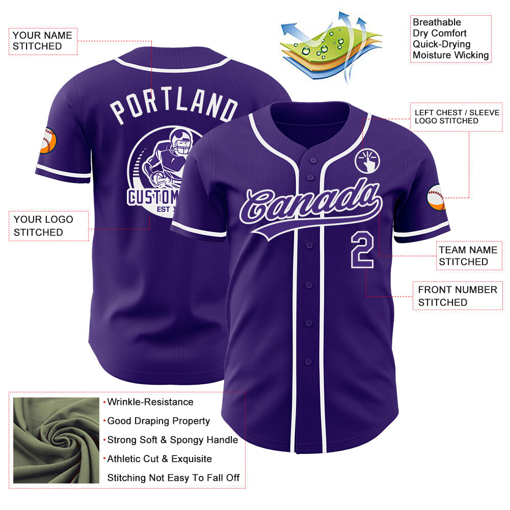 Custom Purple-White Authentic Baseball Jersey view 3
