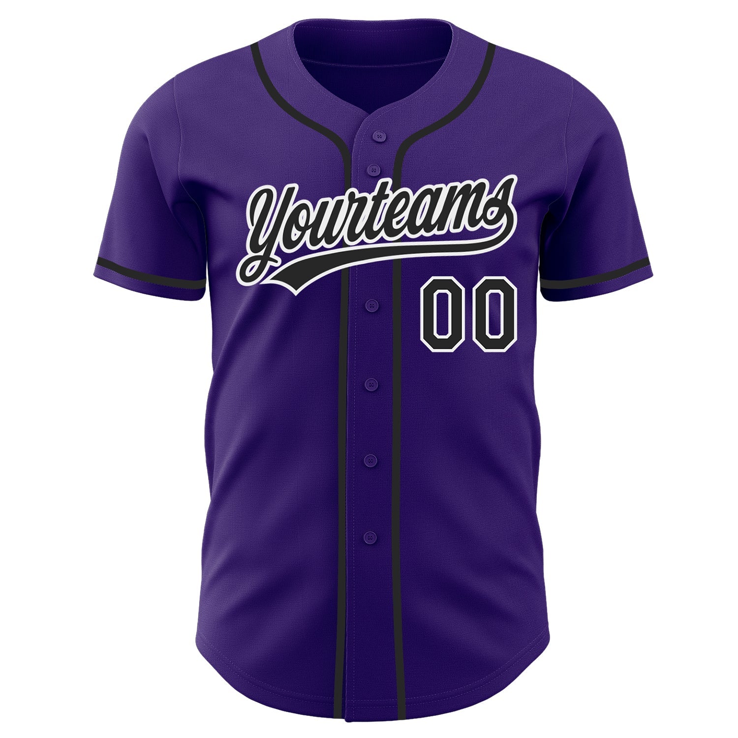 Custom Purple Black-White Authentic Baseball Jersey view 2