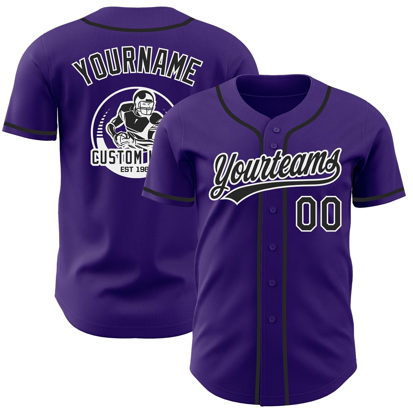 Custom Purple Black-White Authentic Baseball Jersey - Main View