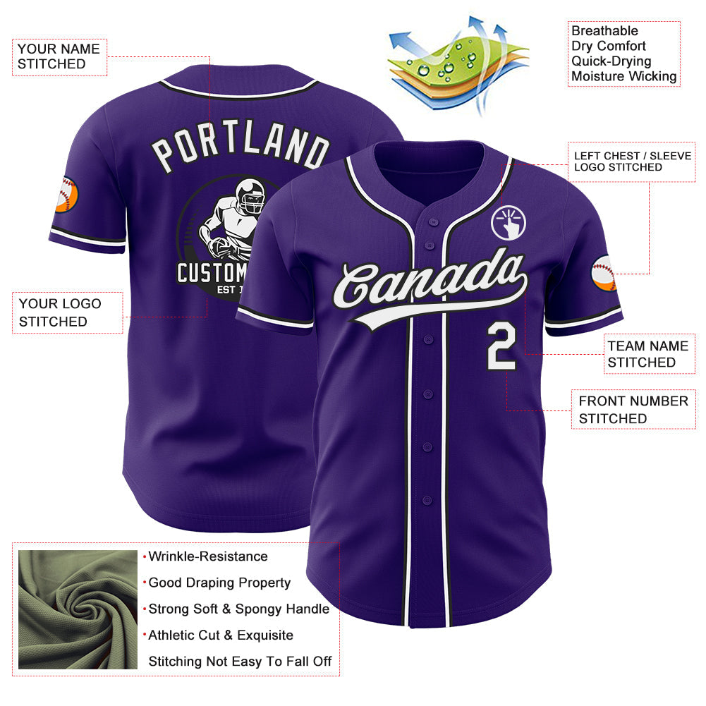 Custom Purple White-Black Authentic Baseball Jersey view 3