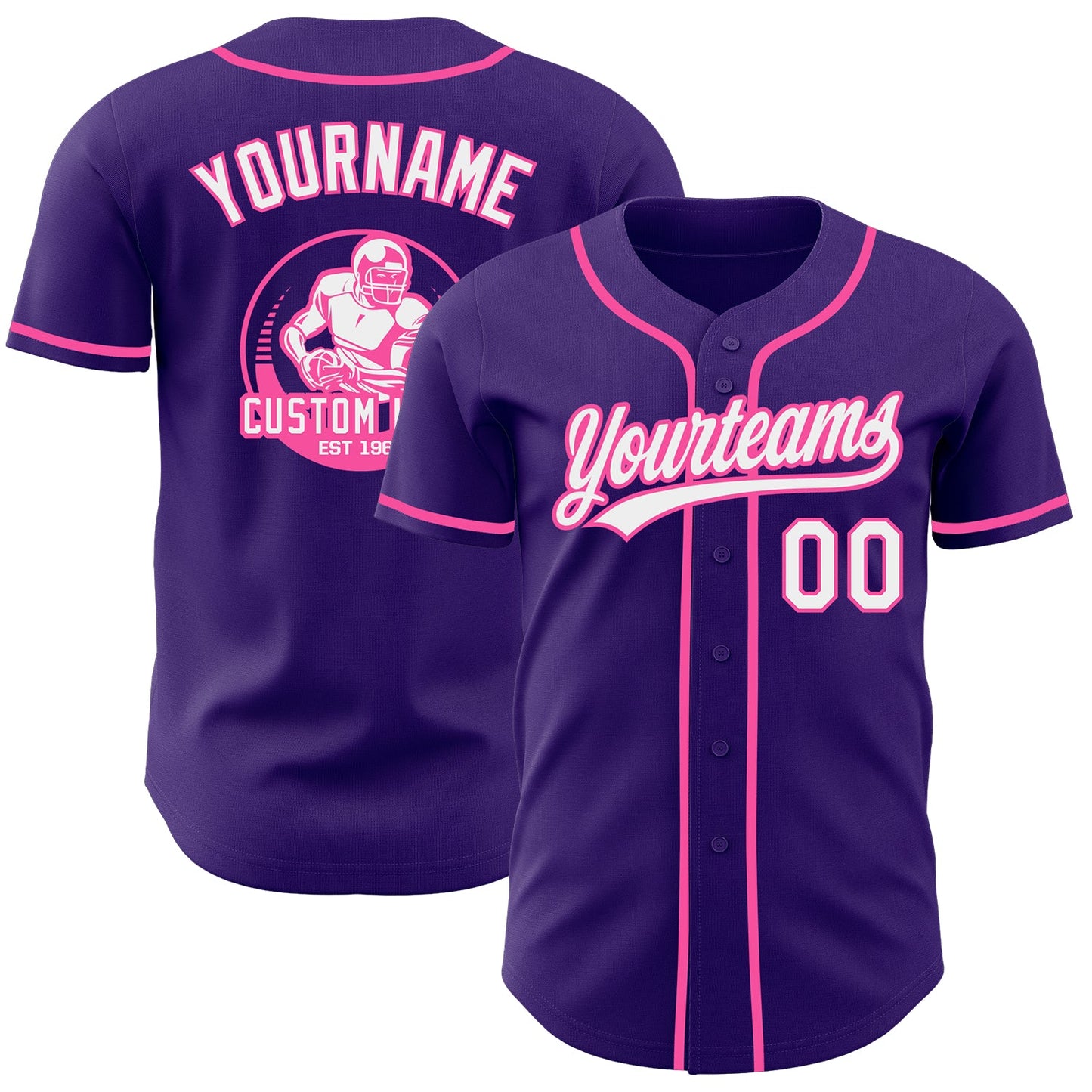 Custom Purple White-Pink Authentic Baseball Jersey - Main View