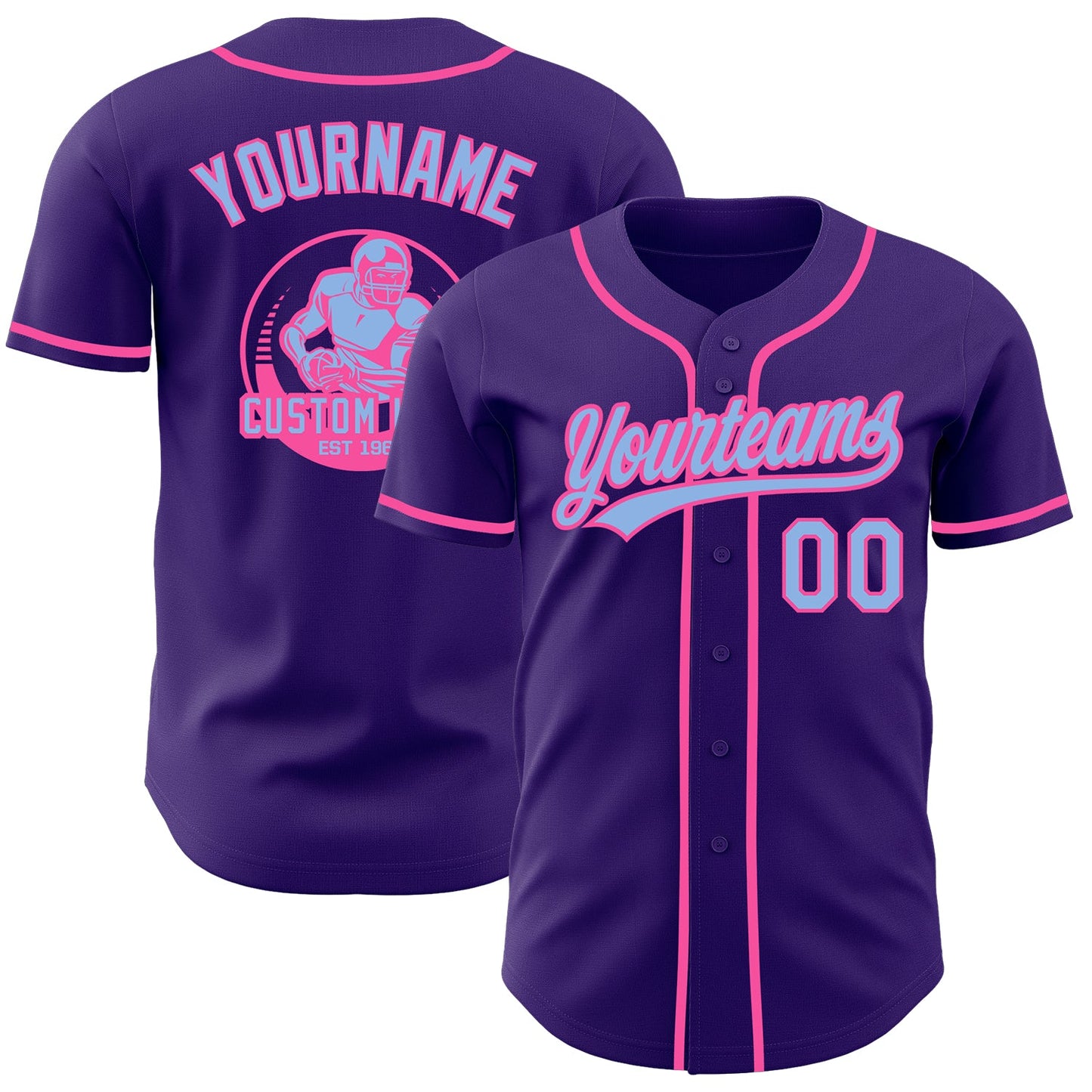 Custom Purple Light Blue-Pink Authentic Baseball Jersey - Main View