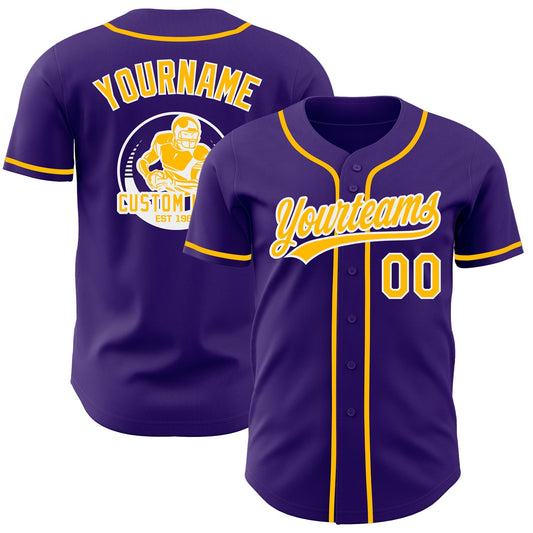 Custom Purple Gold-White Authentic Baseball Jersey - Main View