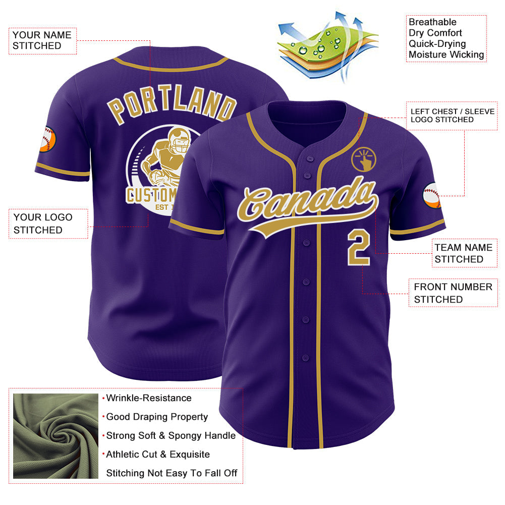 Custom Purple Old Gold-White Authentic Baseball Jersey view 3