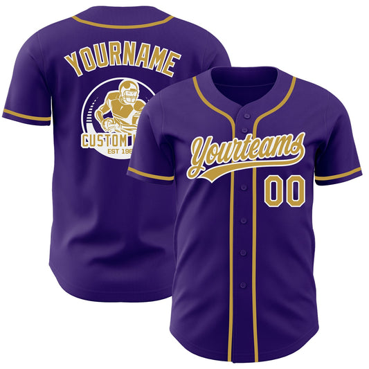 Custom Purple Old Gold-White Authentic Baseball Jersey - Main View