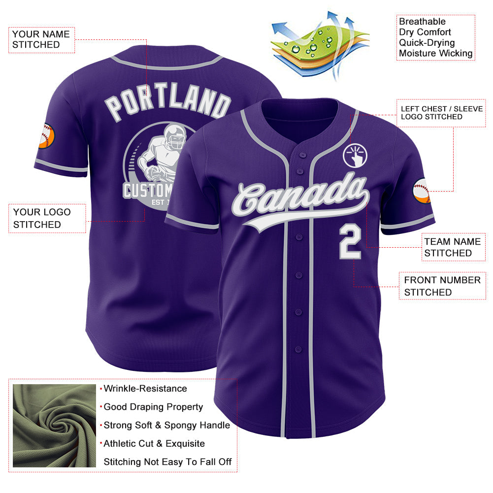 Custom Purple White-Gray Authentic Baseball Jersey view 3
