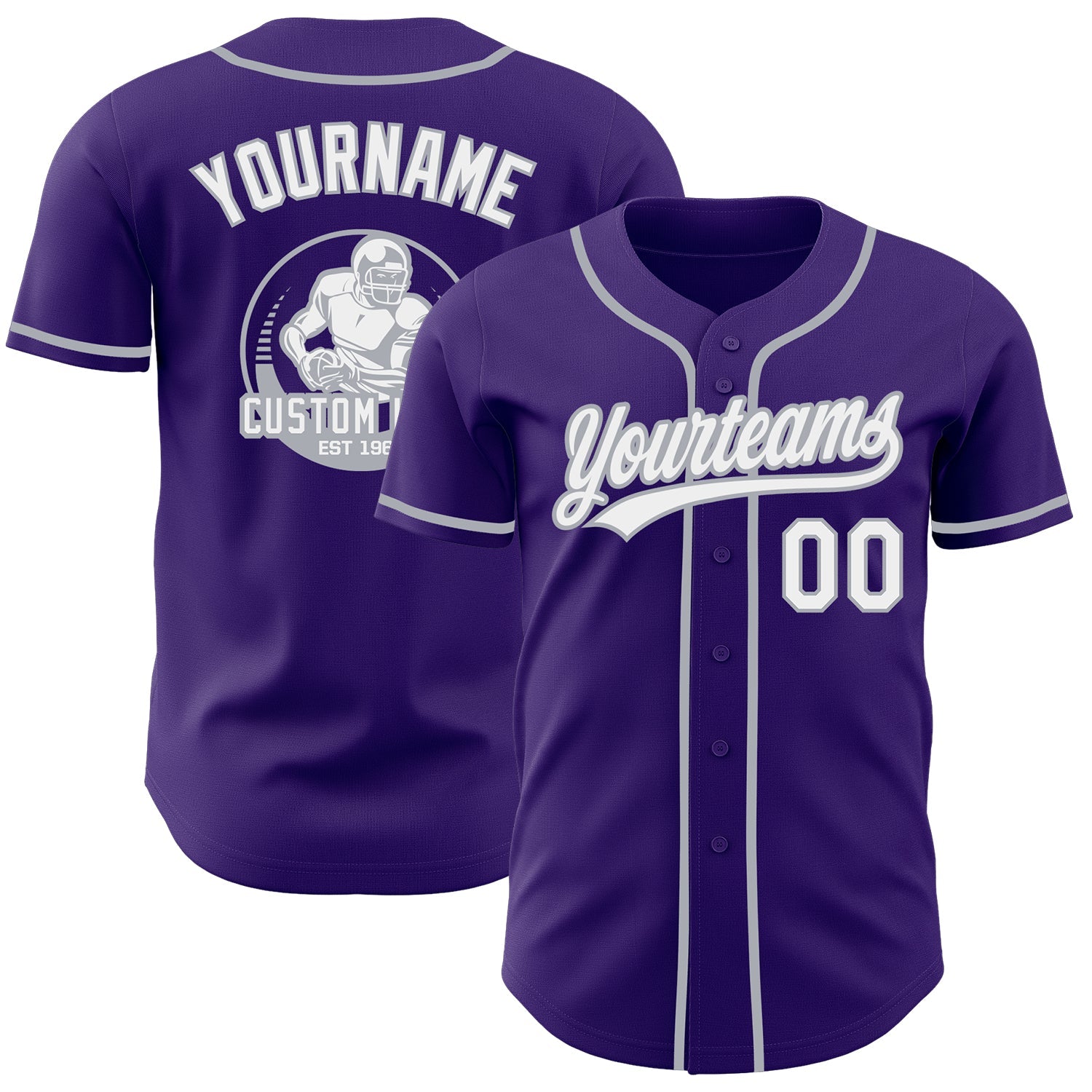 Custom Purple White-Gray Authentic Baseball Jersey - Main View