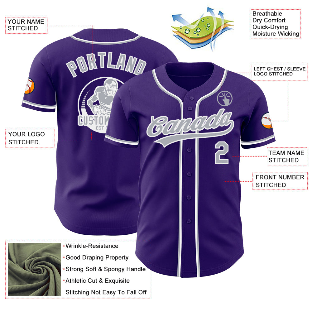 Custom Purple Gray-White Authentic Baseball Jersey view 3