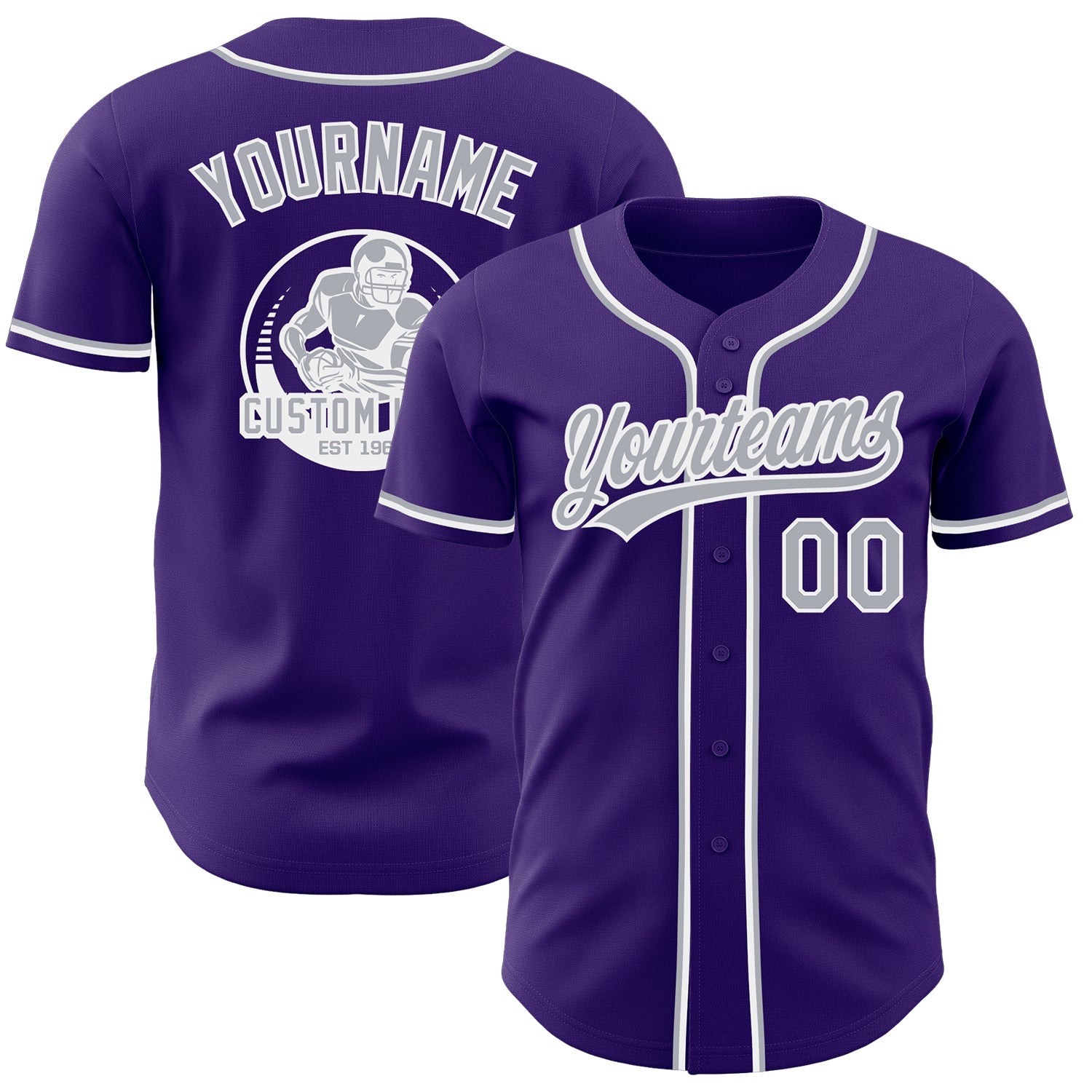 Custom Purple Gray-White Authentic Baseball Jersey - Main View